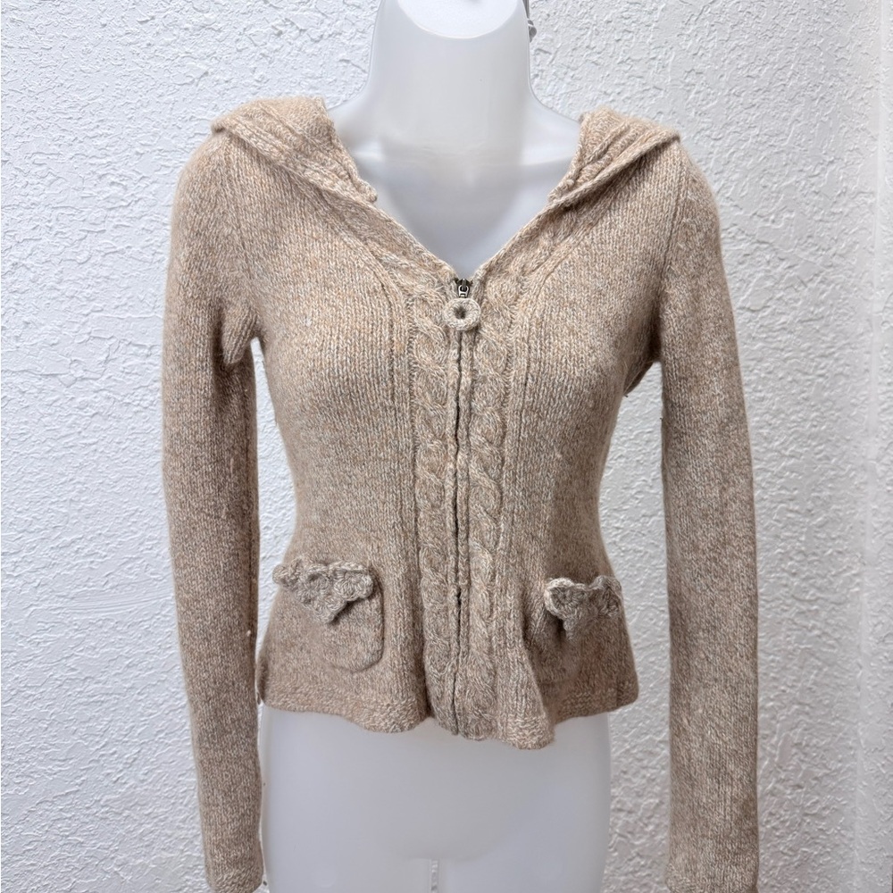 Cozy Zip Up Wool Blend Hooded Knit Cardigan